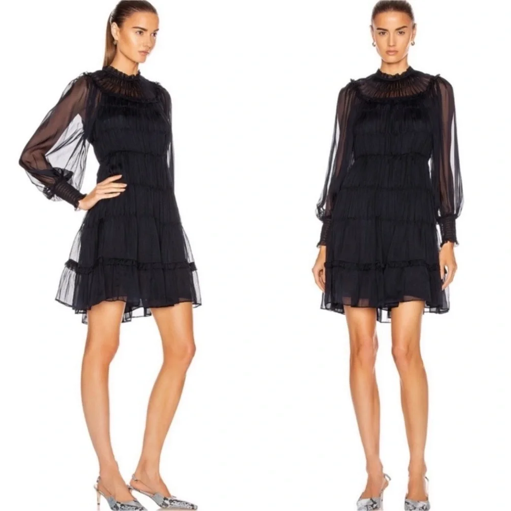 ULLA JOHNSON Emmeline Midnight Blue Silk Dress Sz 0